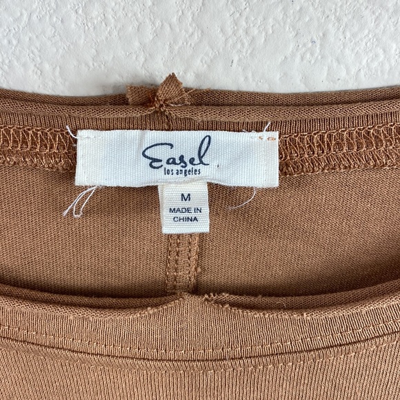 •easel• Tan {100% COTTON} Heavyweight long-sleeved Shirt w/ Front Fringe Detail - Picture 7 of 13